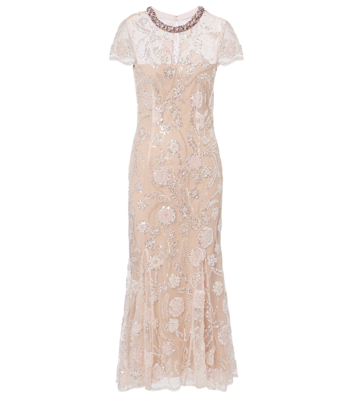 Photo: Self-Portrait Floral sequined mesh midi dress