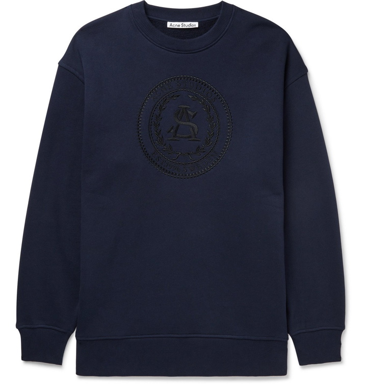 Photo: ACNE STUDIOS - Forban Oversized Logo-Embroidered Loopback Cotton-Jersey Sweatshirt - Blue