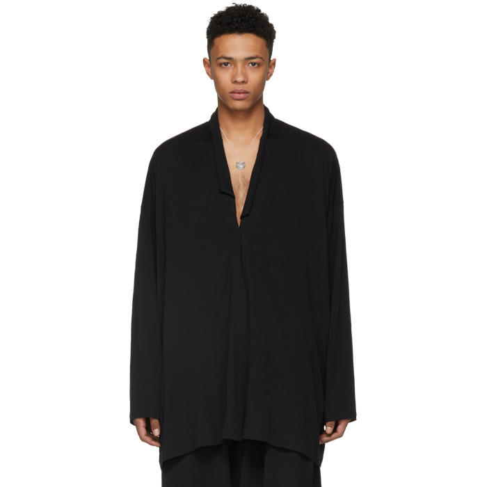 Yohji Yamamoto Black Oversized Asymmetric Shirt Yohji Yamamoto