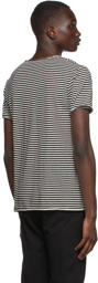 Saint Laurent Black & Off-White Striped Monogram T-Shirt