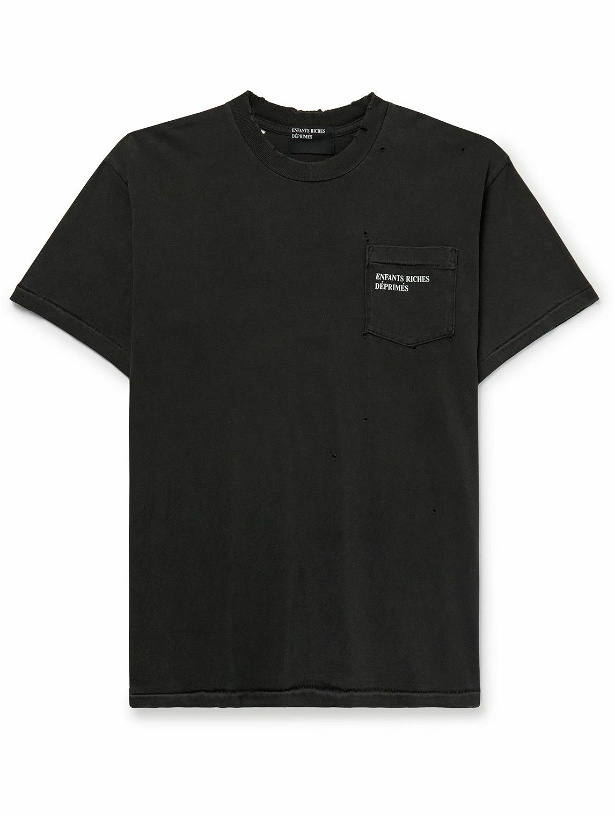 Photo: Enfants Riches Déprimés - Distressed Bleached Logo-Print Cotton-Jersey T-Shirt - Black