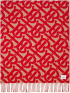 Burberry Red & Tan Jacquard Monogram Scarf