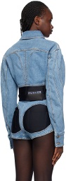 Mugler Blue & Black Cropped Denim Jacket