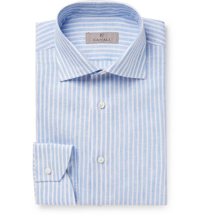 Photo: Canali - Blue Striped Slub Linen Shirt - Men - Blue