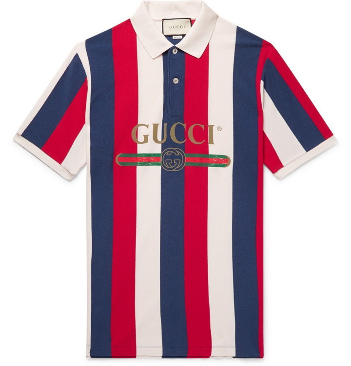 Photo: Gucci - Logo-Print Striped Cotton-Piqué Polo Shirt - Men - Multi