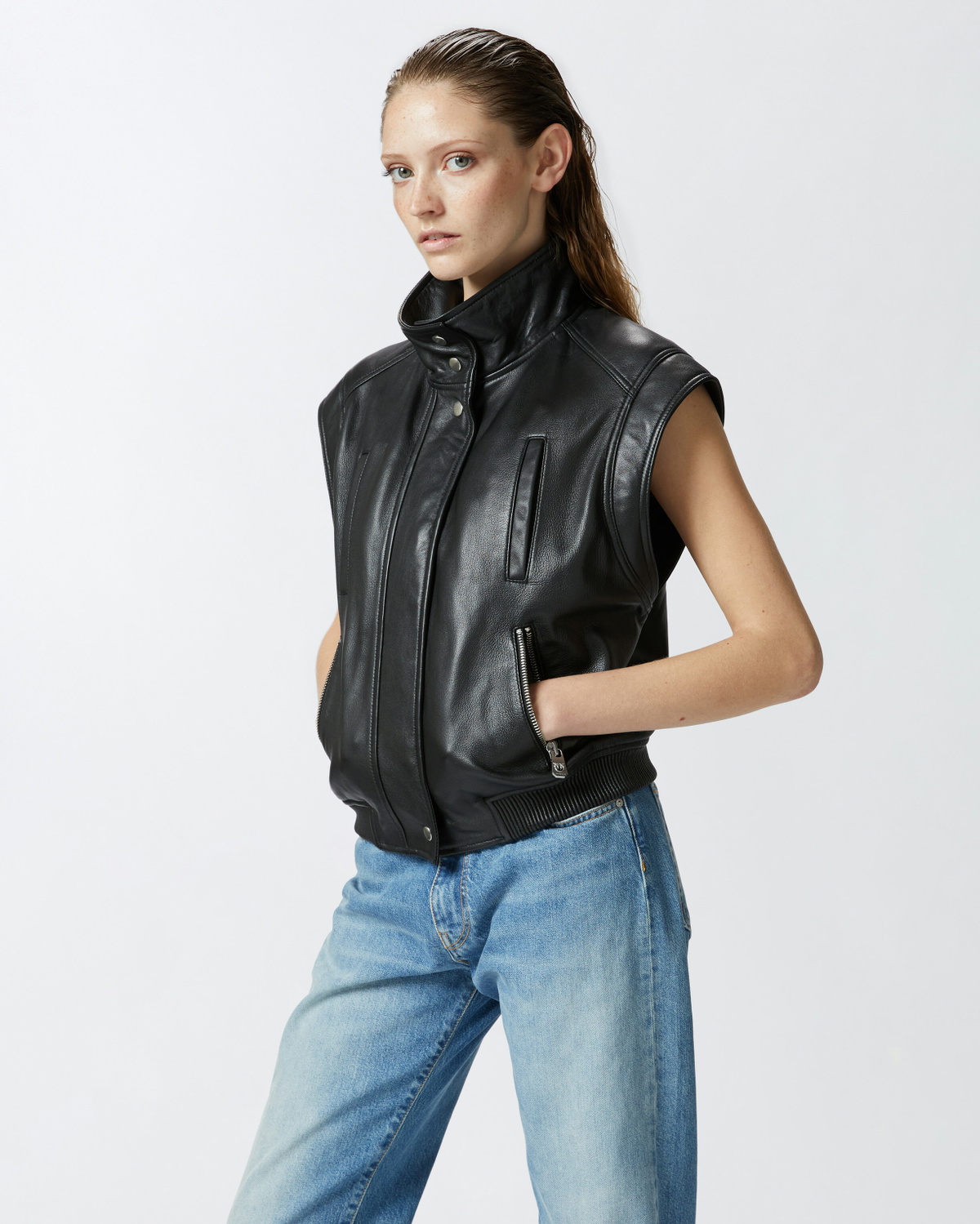 Pinko Nappa Leather Biker Jacket Limo Black