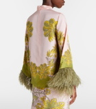 La DoubleJ Make An Exit feather-trimmed silk twill top
