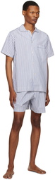 Tekla Off-White & Blue Striped Pyjama Shorts