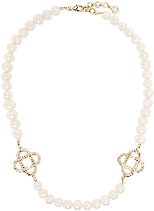 Photo: Casablanca White & Gold Medium Pearl Logo Necklace