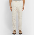 Brunello Cucinelli - Tapered Pleated Cotton-Corduroy Trousers - Neutrals