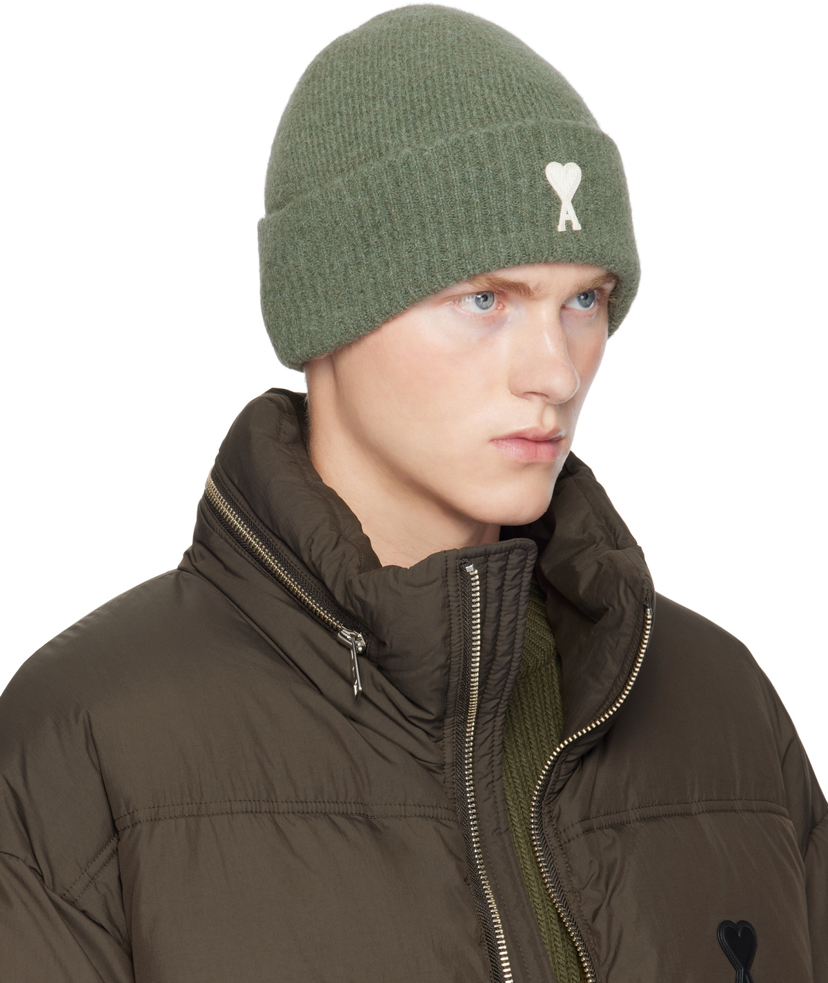 AMI Paris Green Ami de Coeur Beanie AMI
