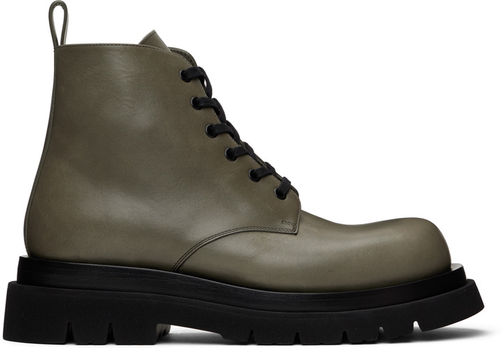 Photo: Bottega Veneta Khaki Lug Lace-Up Boots