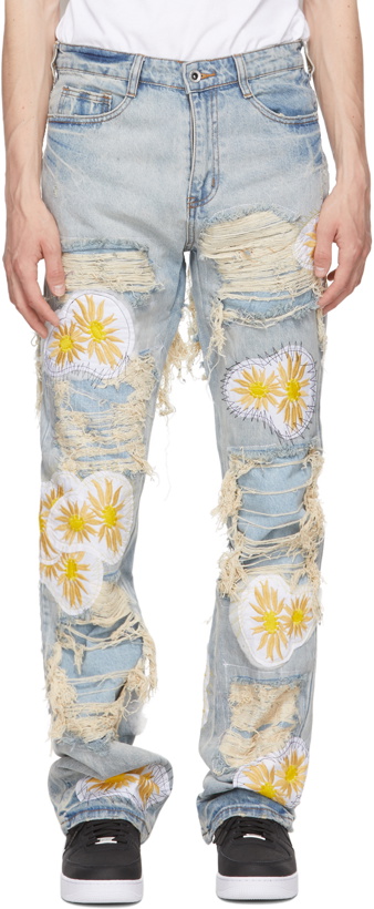 Photo: Who Decides War by MRDR BRVDO Blue Denim Distressed Daisy Jeans