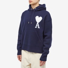 AMI Men's Large A Heart Knitted Popover Hoody in Nautic Blue/White