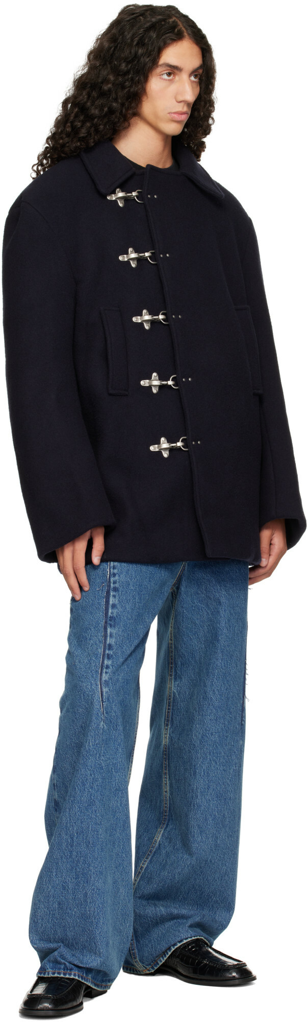 VETEMENTS Navy Fireman Hooks Caban Jacket