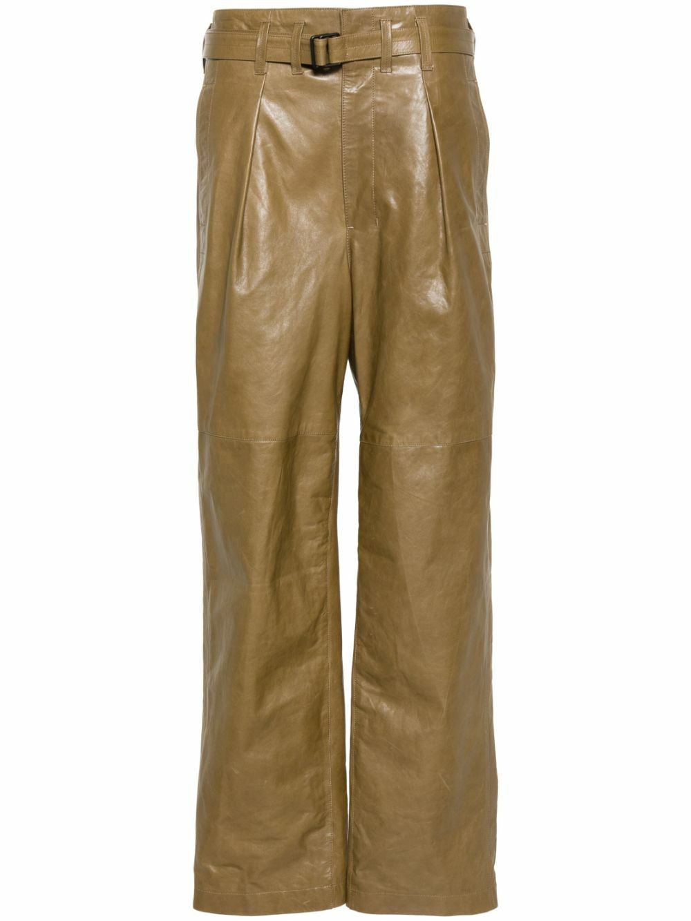 High-Waisted Wide-Leg Leather Trousers - Brown