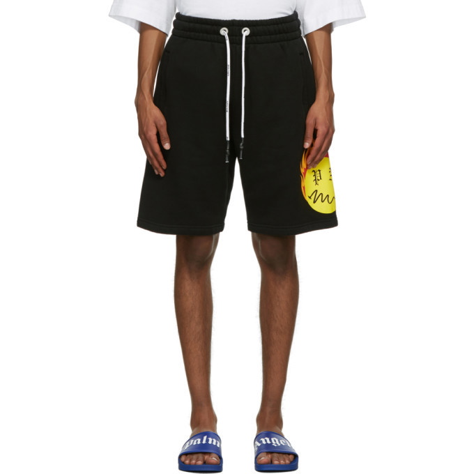 Photo: Palm Angels Black Smiley Edition Burning Head Shorts