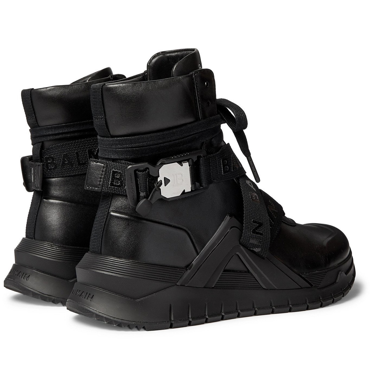 Balmain - B-Troop Webbing-Trimmed Leather Sneakers - Black Balmain