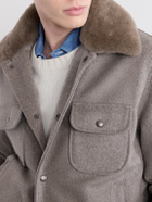 Golden Bear - Sherling Trim Wool Bomber Jacket - Brown