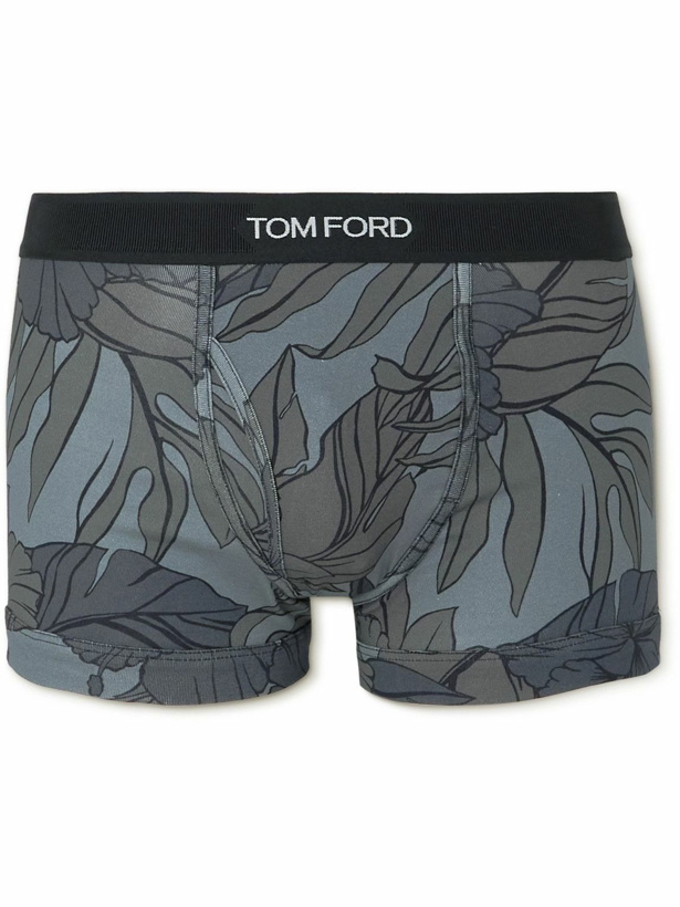 Photo: TOM FORD - Floral-Print Stretch-Cotton Boxer Briefs - Gray