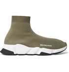 BALENCIAGA - Speed Stretch-Knit Slip-On Sneakers - Green