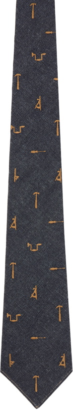 Photo: RRL Indigo Tool-Embroidered Denim Tie