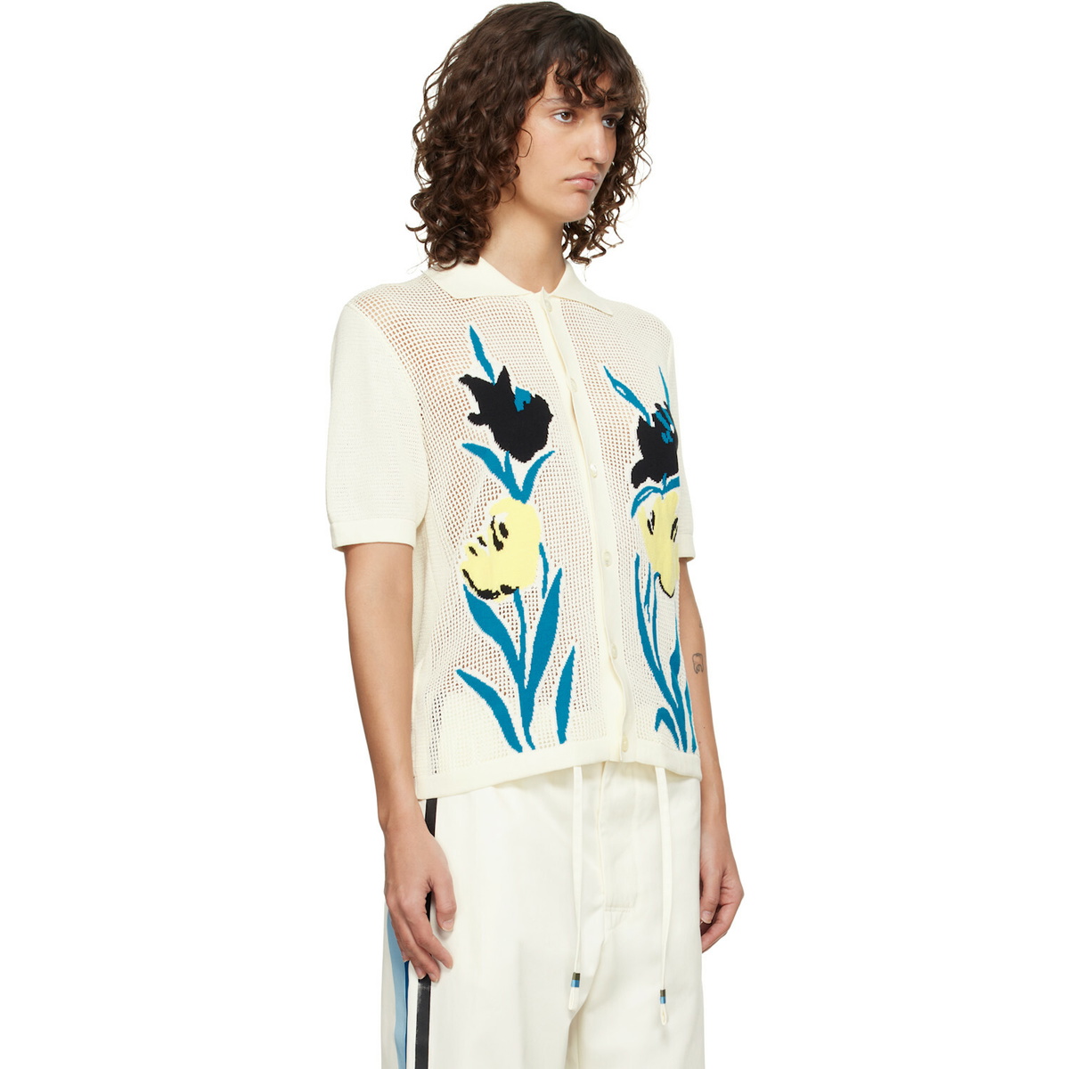 Marni Beige Polo-Collar & Flowers Shirt