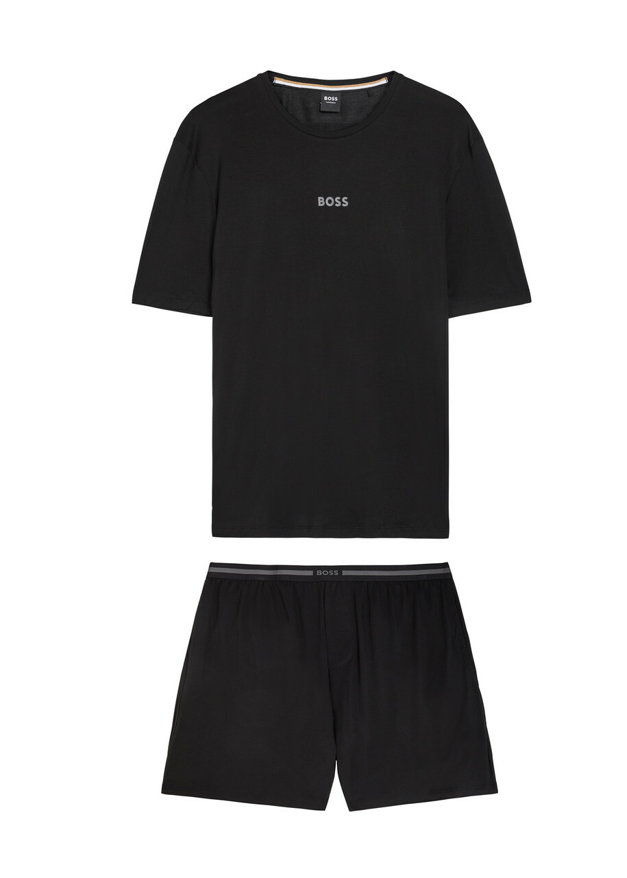 Boss Ultralight Logo Stretch-jersey T-shirt and Short set Black