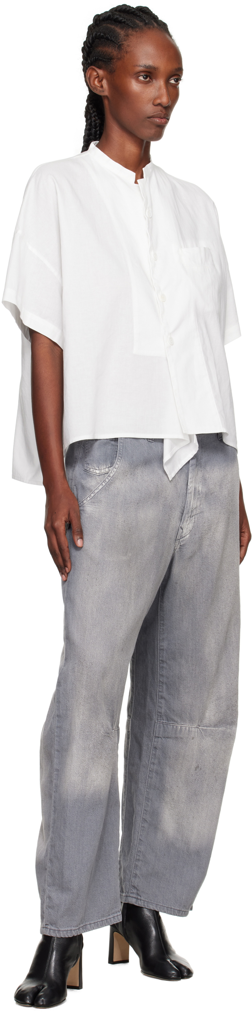 Y's White N-Half Sleeve Box Shirt