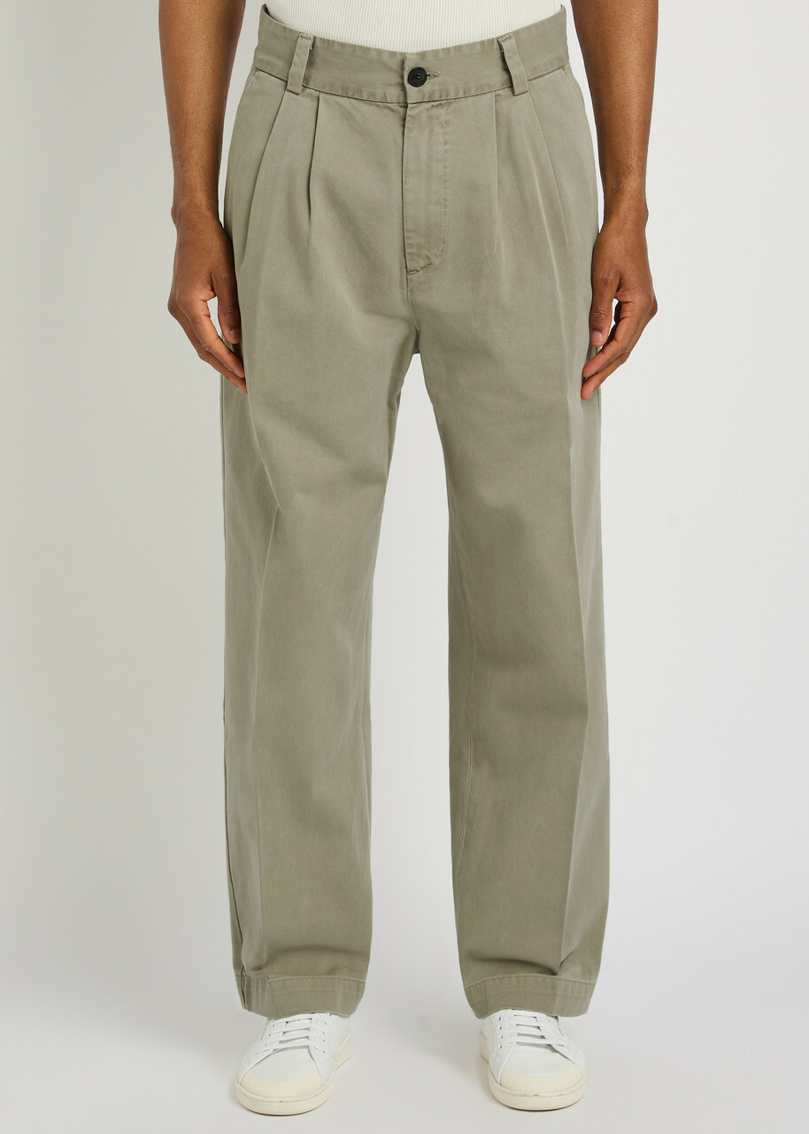 Agolde Slater Pleated Straight-leg Cotton Trousers Beige
