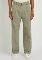 Agolde Slater Pleated Straight-leg Cotton Trousers Beige