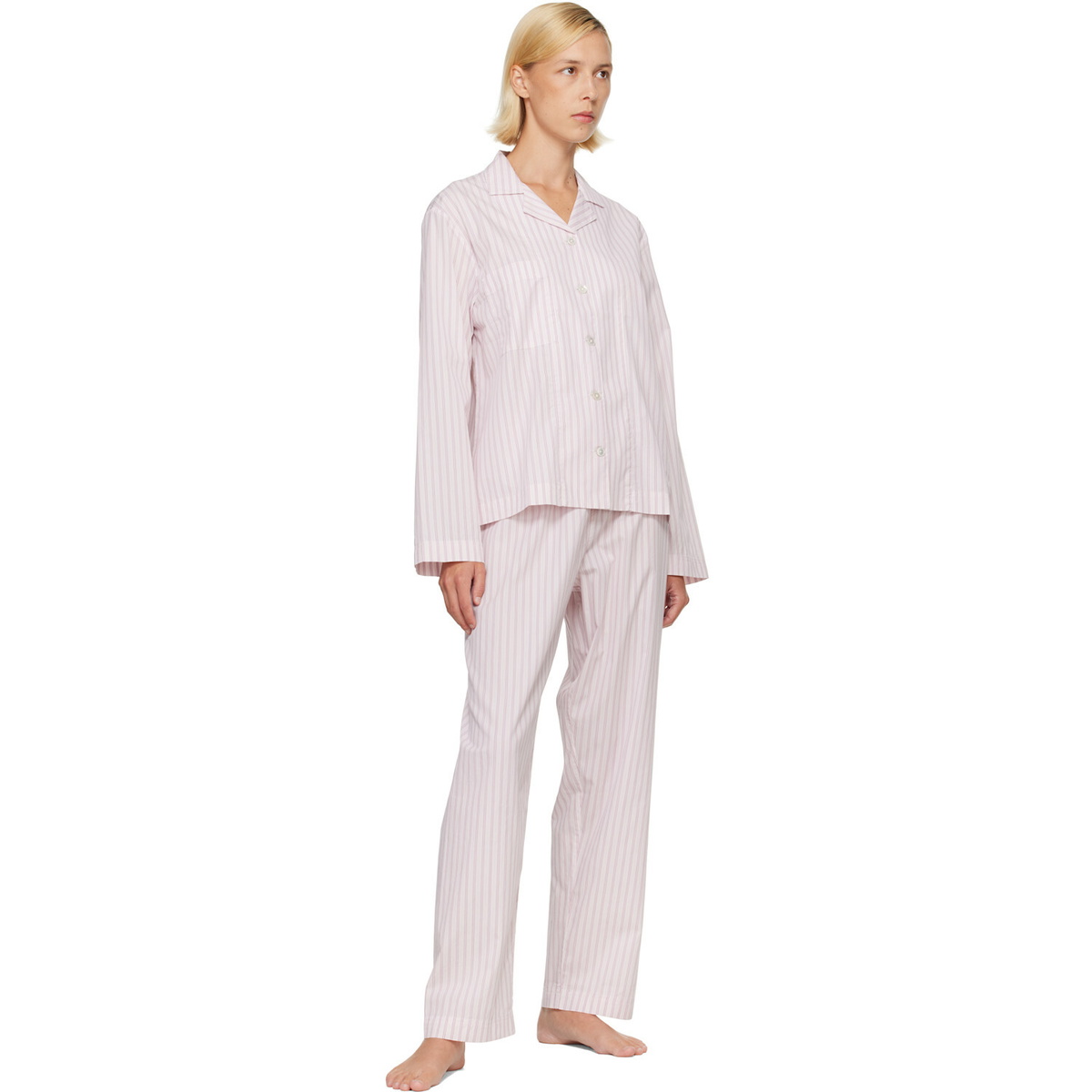Tekla Pink Fine Twill Long-Sleeved Pyjama Shirt