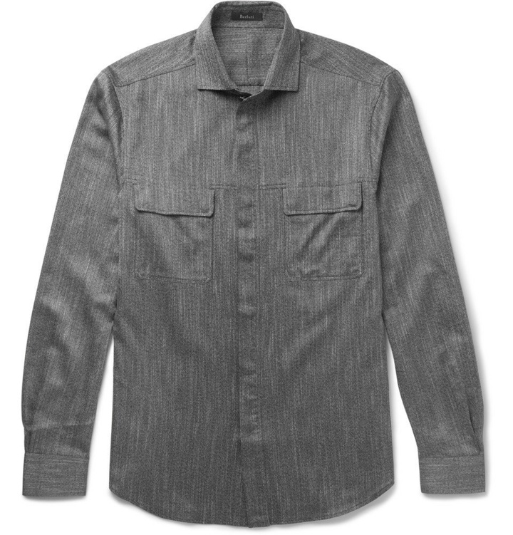 Photo: Berluti - Slim-Fit Cutaway-Collar Mélange Cotton Shirt - Men - Black
