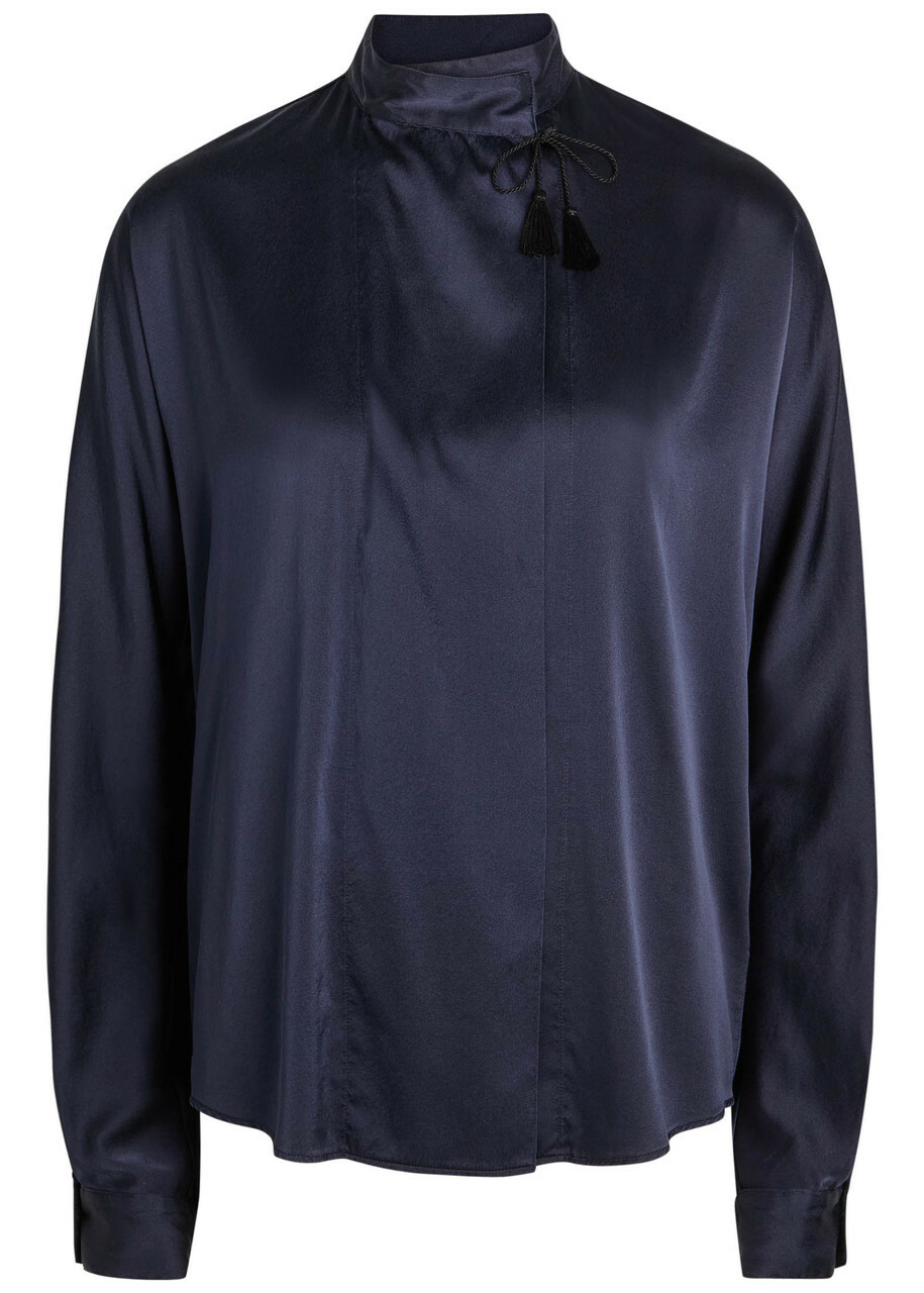 Forte_forte Wrap-front Stretch-silk Blouse Dark Blue