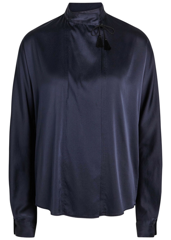 Photo: Forte_forte Wrap-front Stretch-silk Blouse Dark Blue