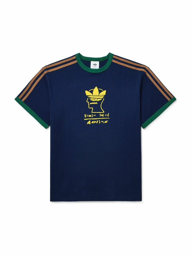 Photo: adidas Originals - Brain Dead Logo-Flocked Cotton-Jersey T-Shirt - Blue