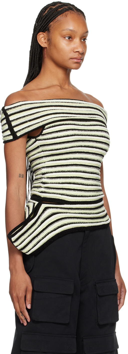 トップス OPEN YY Knitted LAYERED STRIPE TSHIRT OPEN YY Black & White Stripe T-Shirt OPEN YY