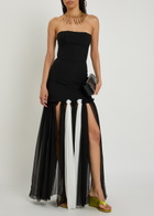 Nensi Dojaka Colour-blocked Stretch-crepe Maxi Dress Black And White