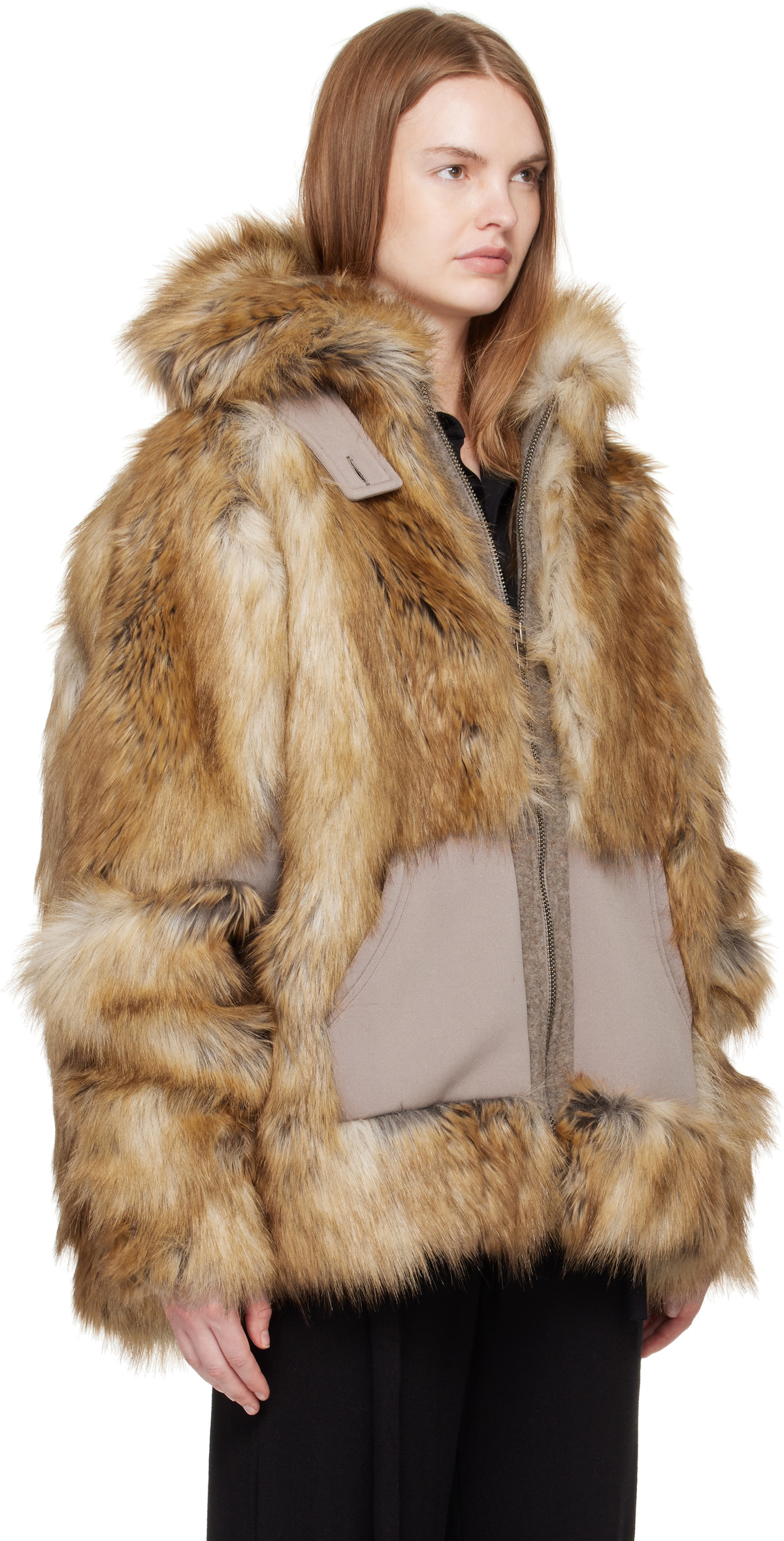 Ottolinger Tan Oversized Furry Multiline Jacket