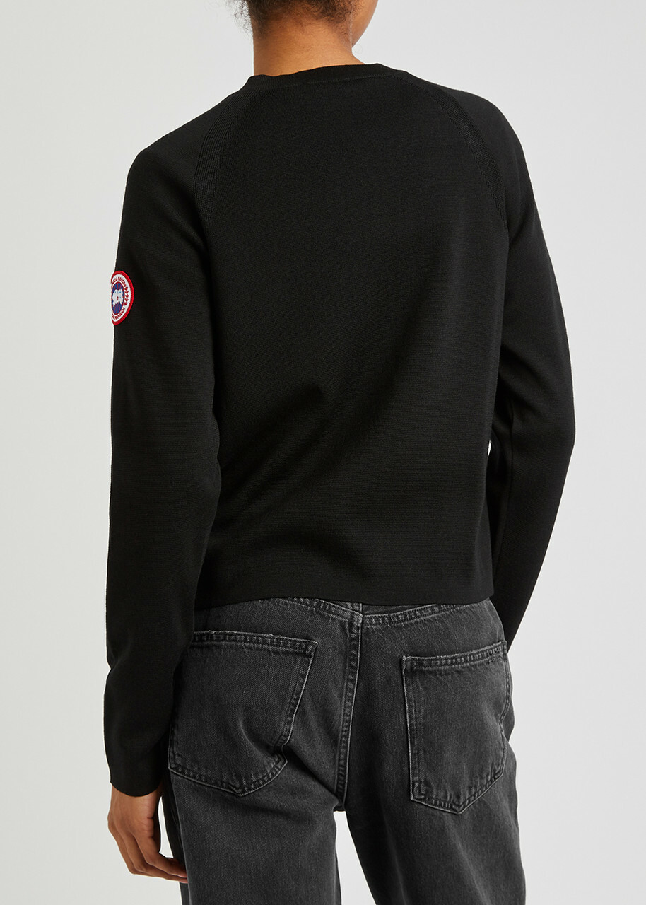 Canada Goose Women's Small Black Hybridge Wool and Shell Jacket Features Knitted Merino Wool