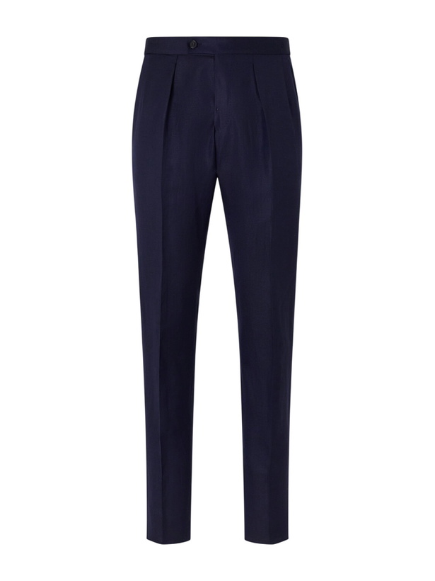 Photo: Slowear - Tapered Pleated Wool and Linen-Blend Trousers - Blue