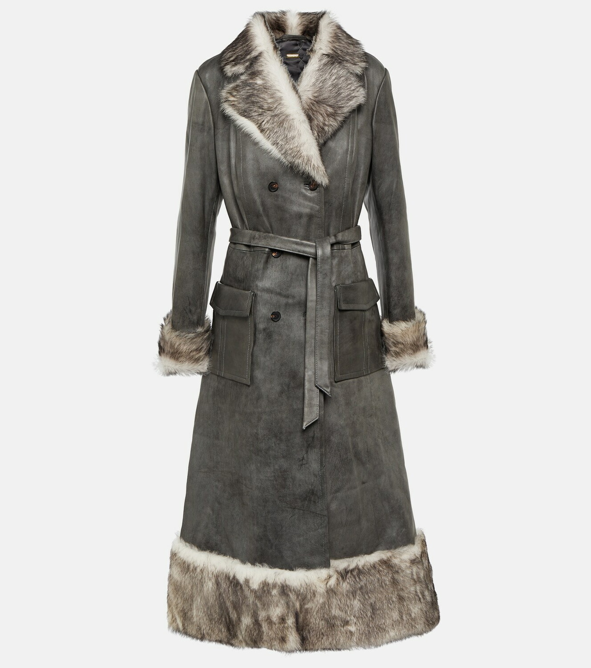 Dodo Bar Or Zvika belted shearling-trimmed coat