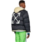 Off-White Navy and Off-White Down Scaffolding Zipped Puffer Jacket