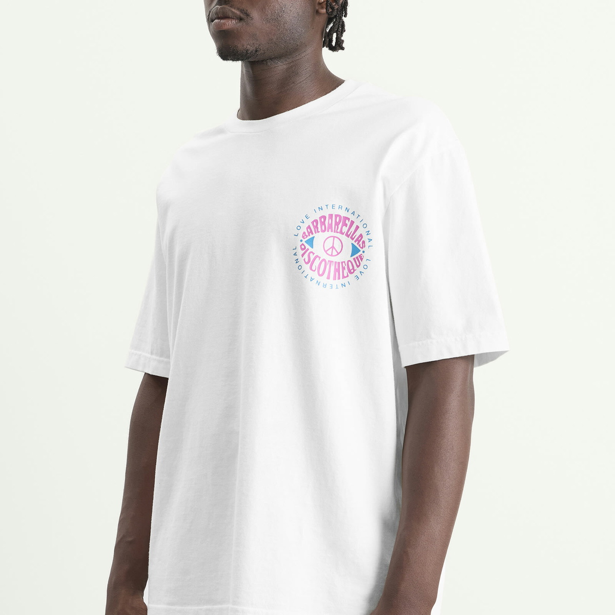 ACMH by Magic Castles Men's x Love International Barbarella's T-Shirt in White/Pink