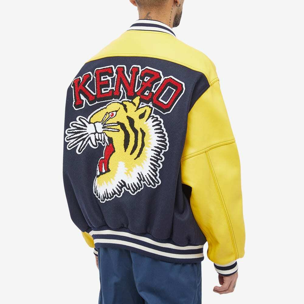 Kenzo Men's Leather Sleeve Letterman Jacket in Midnight Blue