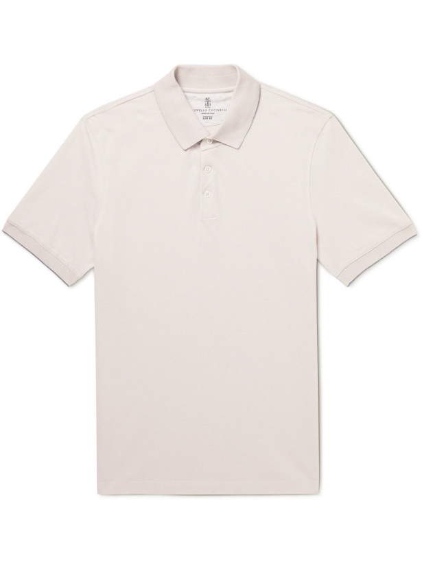 Photo: Brunello Cucinelli - Slim-Fit Cotton-Piqué Polo Shirt - Neutrals