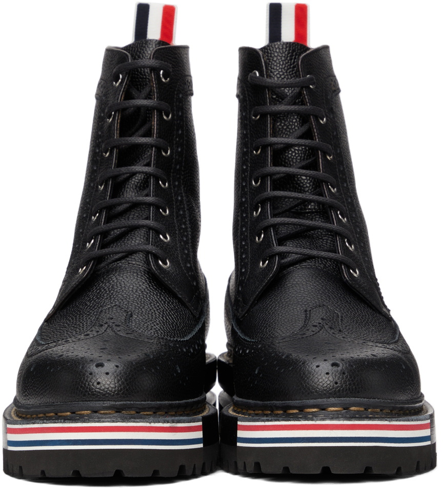 Thom Browne Black Longwing Hiking Sole Stripe Lace-Up Boots