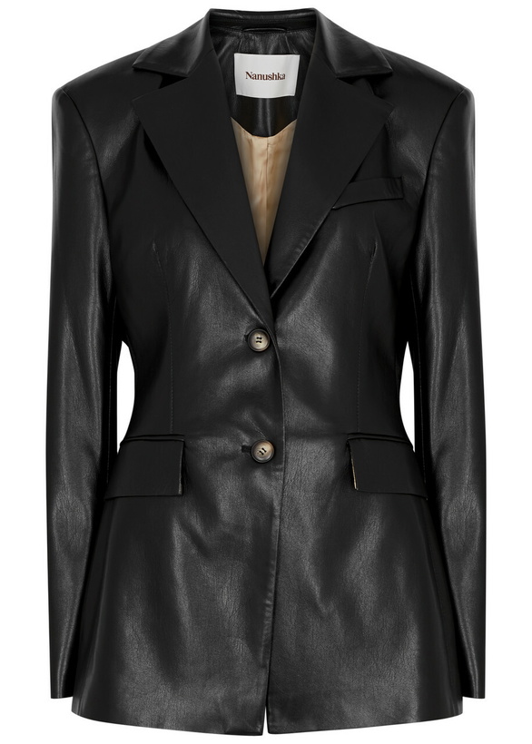 Photo: Nanushka Hathi Faux Leather Blazer Black