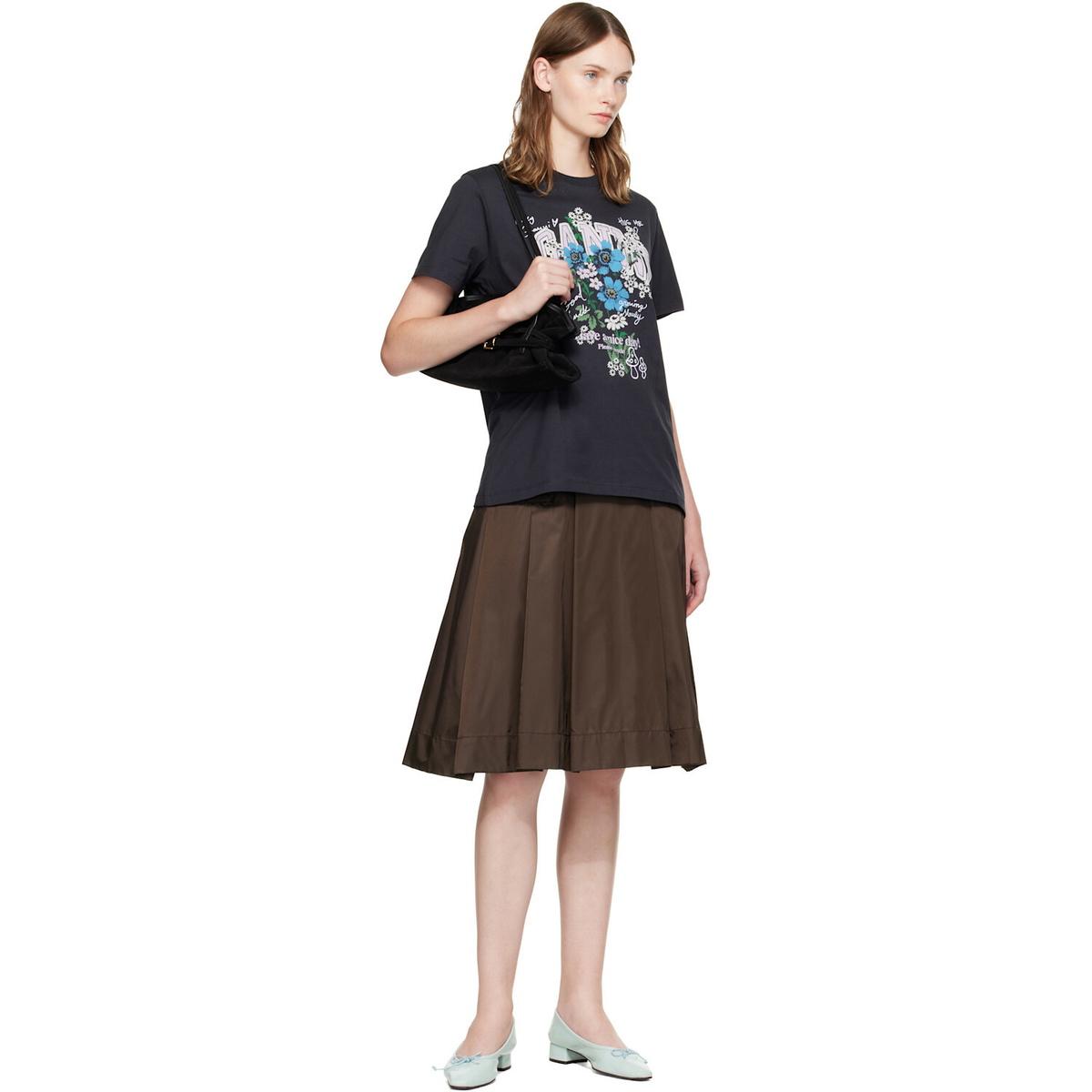 GANNI Black Flowers T-shirt