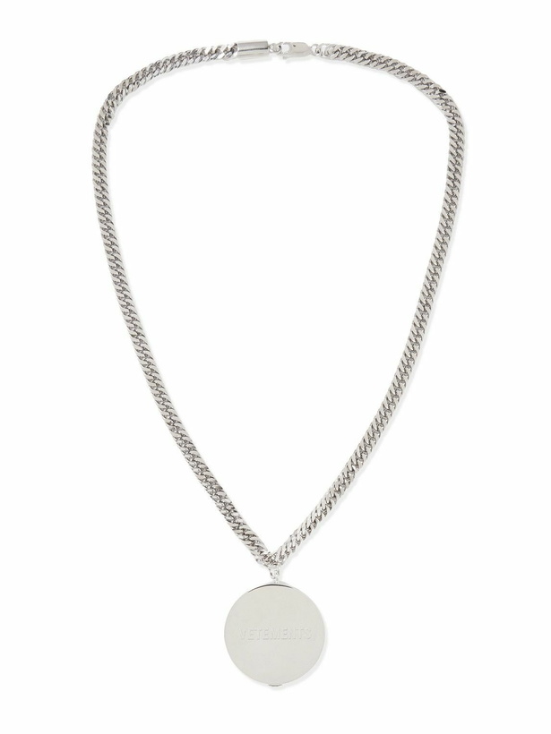 Photo: VETEMENTS - Grinder Logo-Engraved Silver-Tone Pendant Necklace